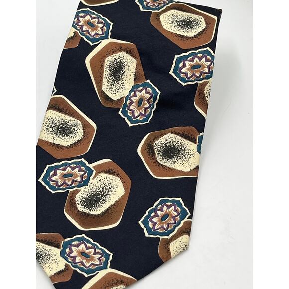 Christian Dior Monsieur Vintage Silk Blue Brown Cream Pointed Tie - Picture 2 of 7